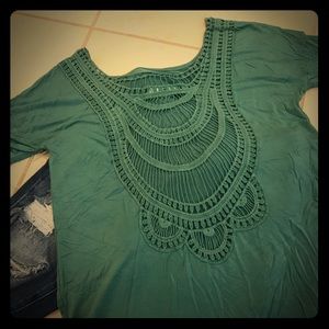 dusty teal Filly Flair crochet back tee size S